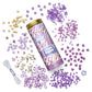 Tube of 'Lilac Haze' beads with scattered purple and gold beads on a white background