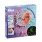 Celestial string art package with a sun/moon shown on the front and a dark picture showing that the string, cling stickers, and beads glow.